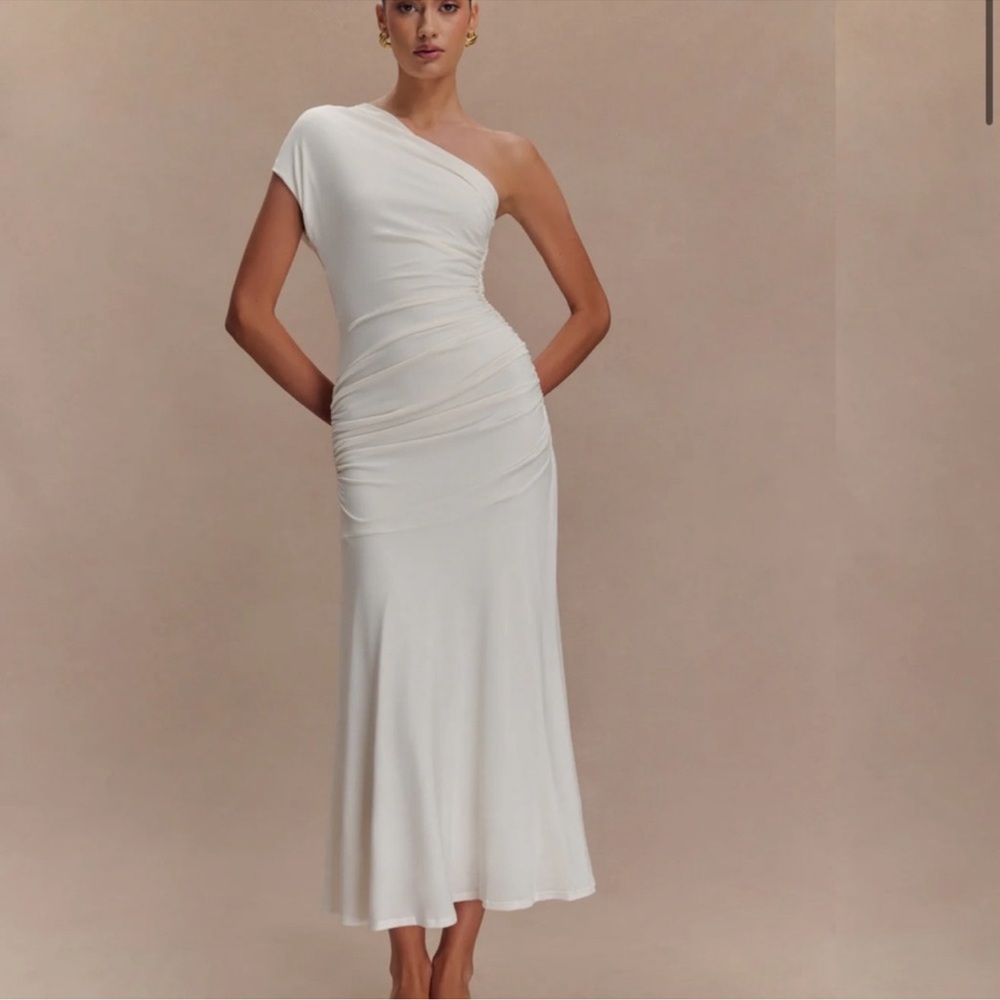 Meshki Chloe Peached Jersey One Shoulder Midi Dress